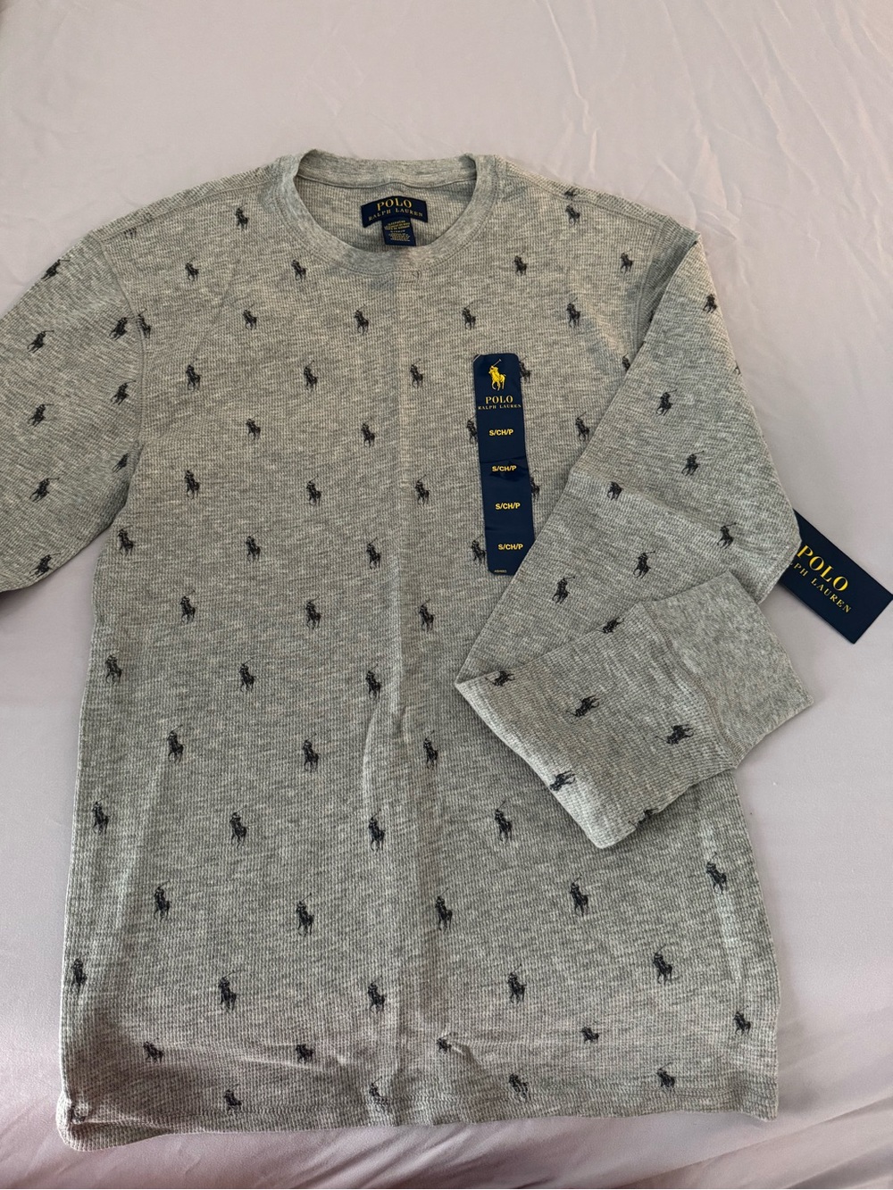 Polo Ralph Lauren Gray Waffle Knit Logo Thermal Top - Picture 2 of 4